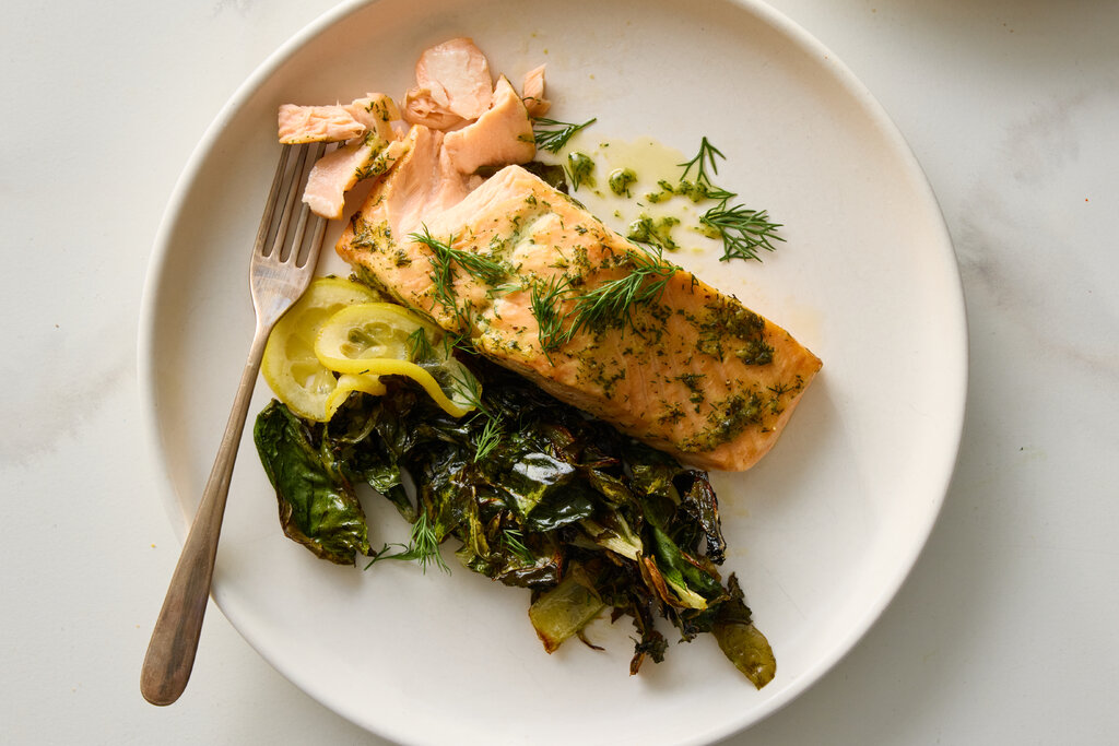 Baked Salmon with Greens